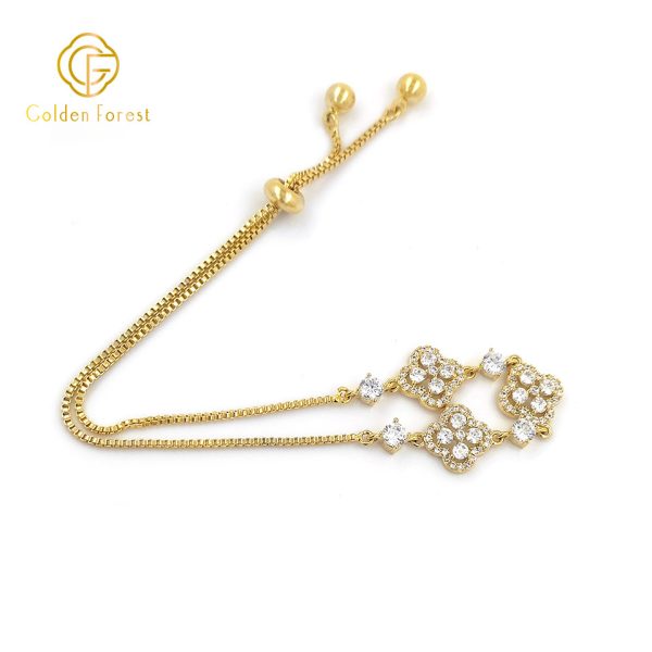 Golden Clover Shaped Adjustable Bracelet for Fashion Elegant Style - Image 2