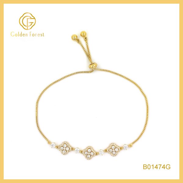 Golden Clover Shaped Adjustable Bracelet for Fashion Elegant Style