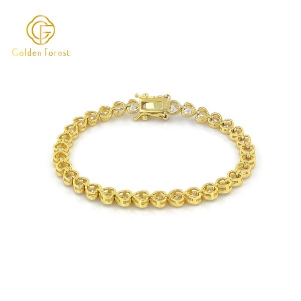 Gold  Plated Toned Heart Shaped Zircon Bracelet  Glamorous Style For Her - Image 3