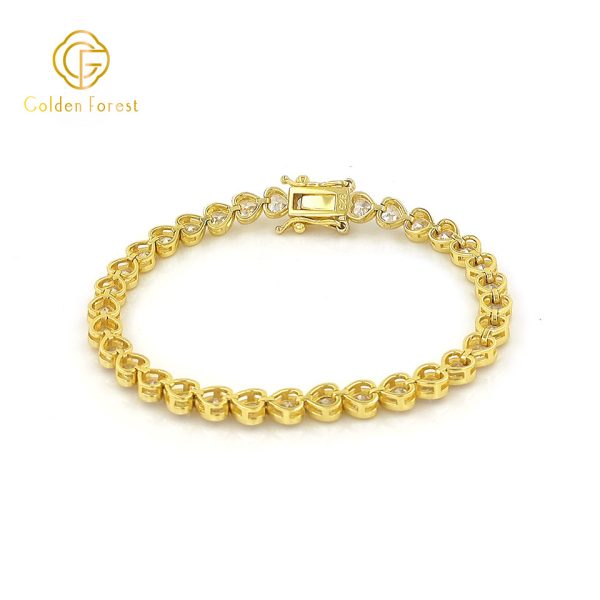 Gold  Plated Toned Heart Shaped Zircon Bracelet  Glamorous Style For Her - Image 4