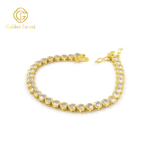 Gold  Plated Toned Heart Shaped Zircon Bracelet  Glamorous Style For Her - Image 2