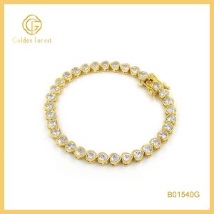 Gold  Plated Toned Heart Shaped Zircon Bracelet  Glamorous Style For Her