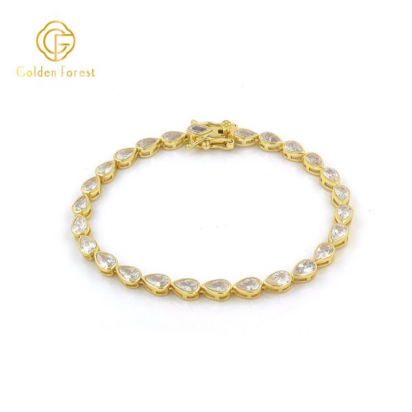 Gold  Plated Teardrop Shaped Zircon Bracelet Glamorous Style for Fashion Conscious Women - Image 2