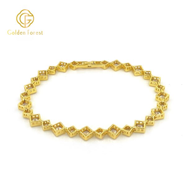 Gold Plated Square CZ Tennis Bracelet Glamorous Style for Stylish Women - Image 2