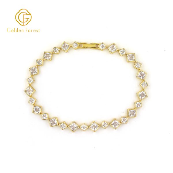 Gold Plated Square CZ Tennis Bracelet Glamorous Style for Stylish Women - Image 3