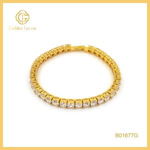 Gold  Plated Round  Cut Zircon Tennis Bracelet Luxe Style for Glamour Loving Women