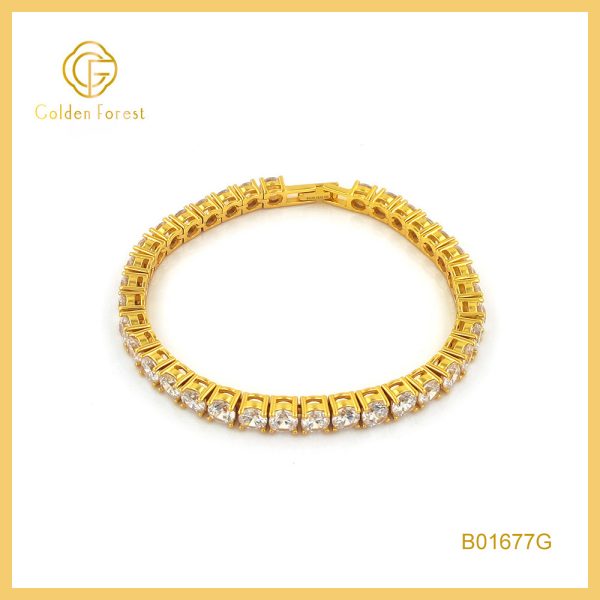 Gold  Plated Round  Cut Zircon Tennis Bracelet Luxe Style for Glamour Loving Women