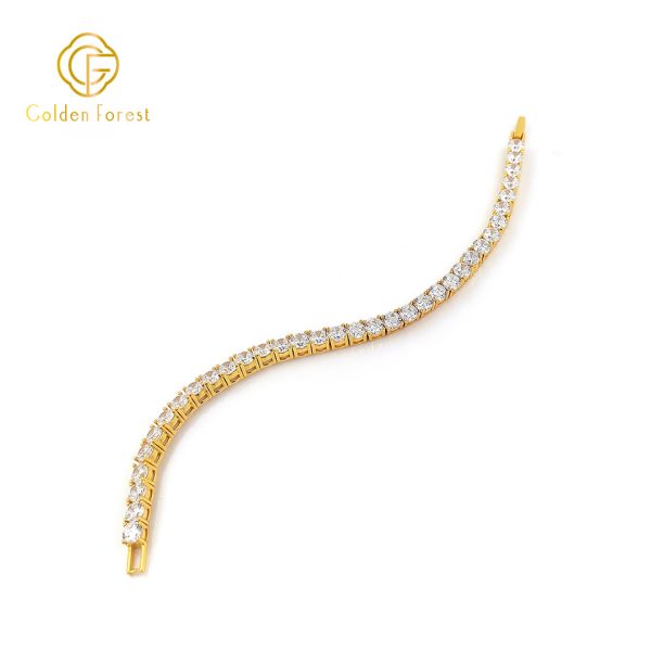 Gold  Plated Round  Cut Zircon Tennis Bracelet Luxe Style for Glamour Loving Women - Image 4