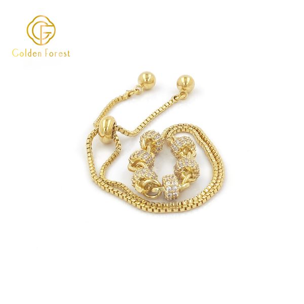 Gold Toned Sparkling Bead Adjustable Chic Style Bracelet - Image 4