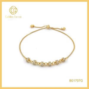 Gold Toned Sparkling Bead Adjustable Chic Style Bracelet