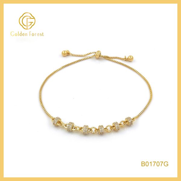 Gold Toned Sparkling Bead Adjustable Chic Style Bracelet