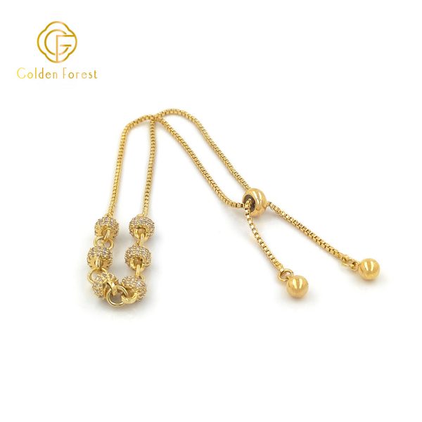 Gold Toned Sparkling Bead Adjustable Chic Style Bracelet - Image 3