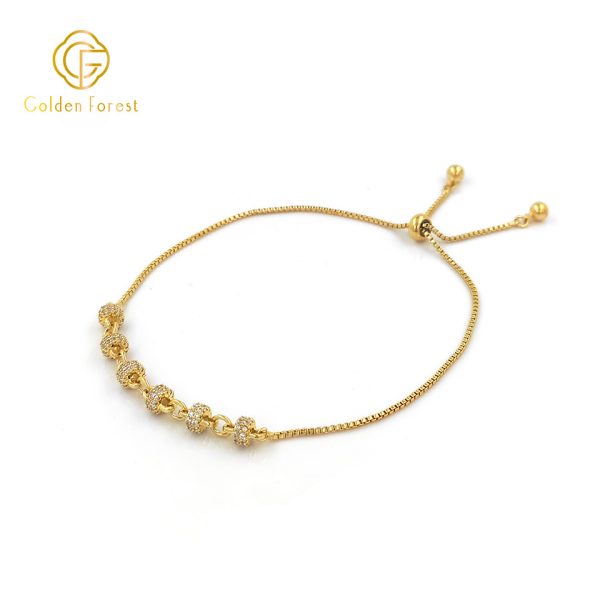 Gold Toned Sparkling Bead Adjustable Chic Style Bracelet - Image 2