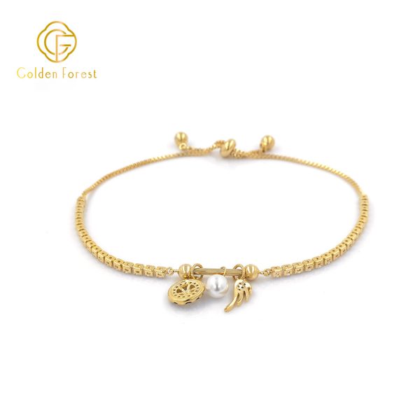 Gold plated Wing, Pearl & Star Unique Designs, Boho - Chic Charm Bracelet - Image 2