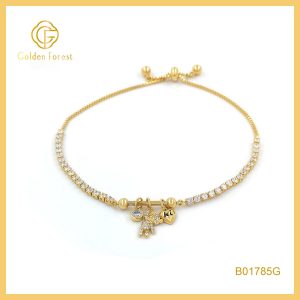 Gold - Toned Sparkling Charm Adjustable Chic and Playful Style Bracelet