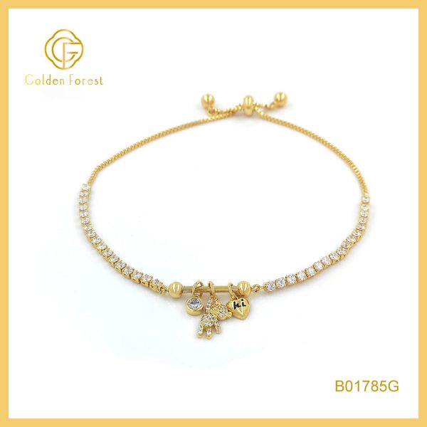 Gold - Toned Sparkling Charm Adjustable Chic and Playful Style Bracelet