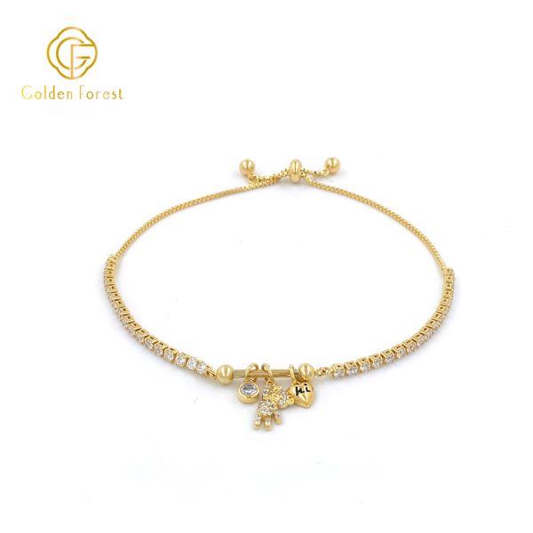 Gold - Toned Sparkling Charm Adjustable Chic and Playful Style Bracelet - Image 3