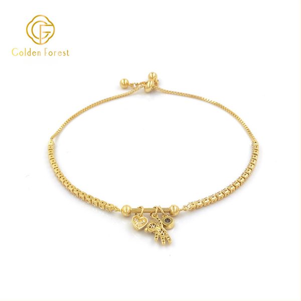 Gold - Toned Sparkling Charm Adjustable Chic and Playful Style Bracelet - Image 4