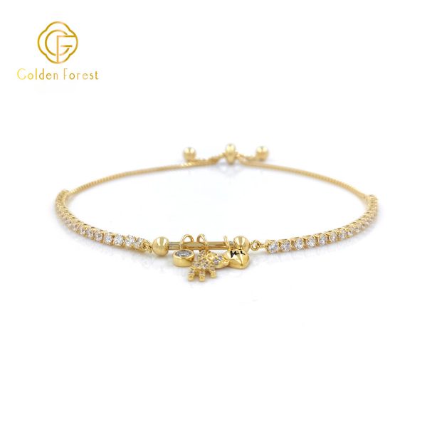 Gold - Toned Sparkling Charm Adjustable Chic and Playful Style Bracelet - Image 2