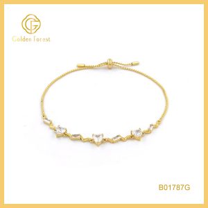 Golden Plated CZ Heart Geometric Elegant Bracelet for Women