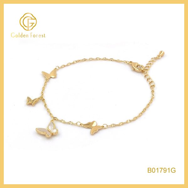 Golden  Plated MOP Butterfly Delicate Style Bracelet for Women