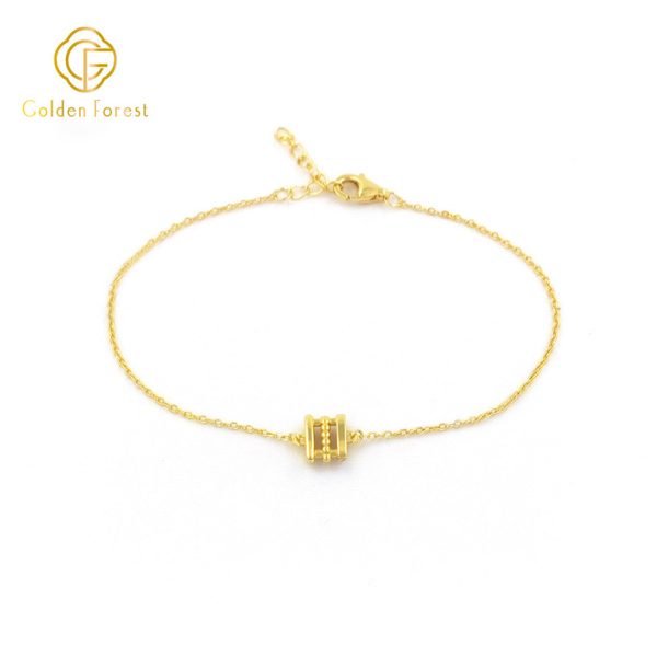 Golden Plated Cylindrical Bead Zircon Minimalist Bracelet for Women - Image 4