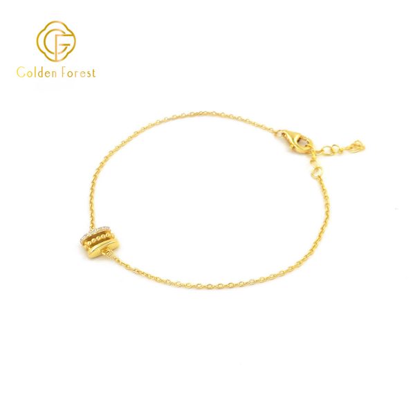 Golden Plated Cylindrical Bead Zircon Minimalist Bracelet for Women - Image 3