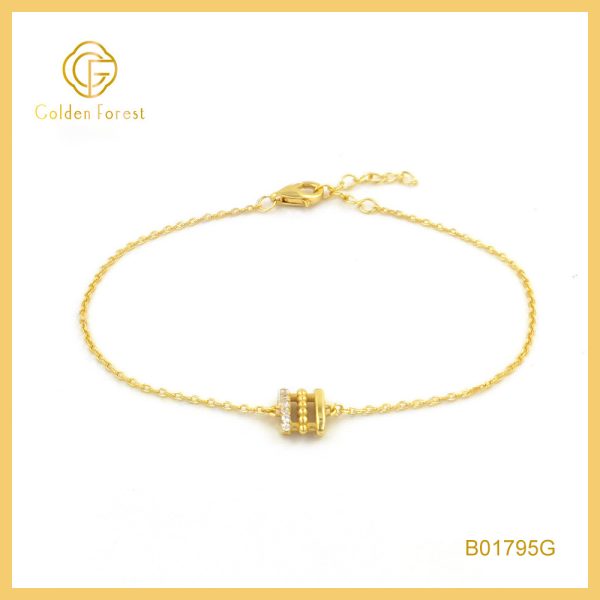 Golden Plated Cylindrical Bead Zircon Minimalist Bracelet for Women