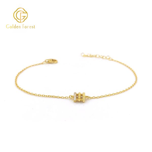 Golden Plated Cylindrical Bead Zircon Minimalist Bracelet for Women - Image 2