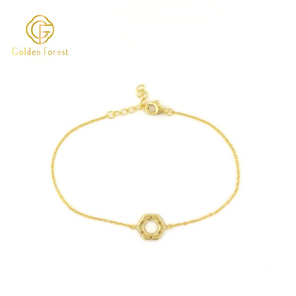 Golden Plated Hexagon Zircon Minimalist Bracelet for Women - Image 3