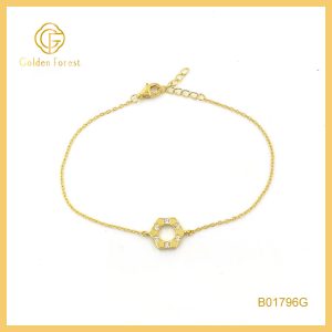 Golden Plated Hexagon Zircon Minimalist Bracelet for Women