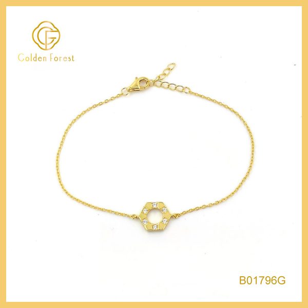 Golden Plated Hexagon Zircon Minimalist Bracelet for Women