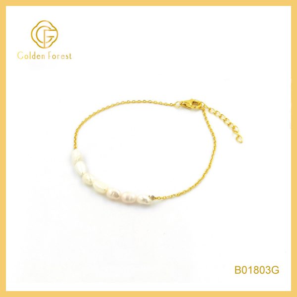 Golden Plated Baroque Pearl Elegant Bracelet for Women