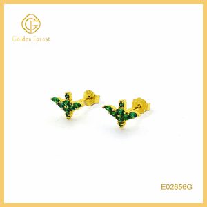 Golden Basic Stud Earrings - Emerald Green CZ Earrings for Women