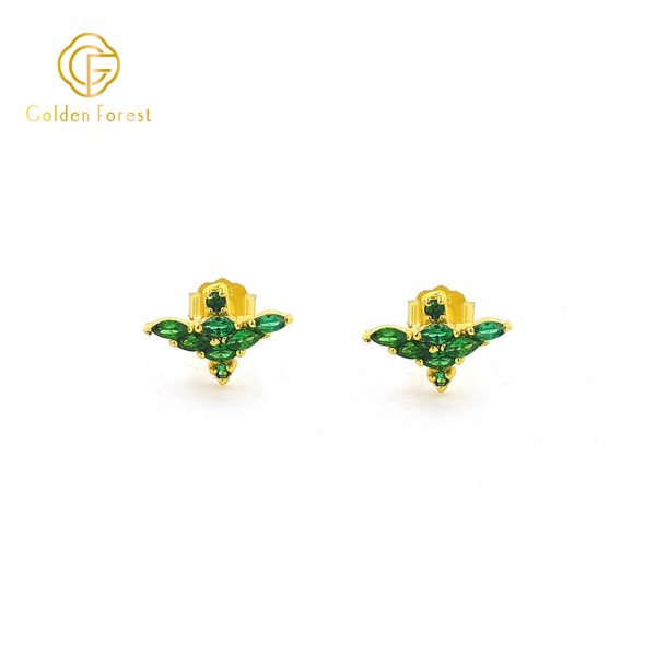Golden Basic Stud Earrings - Emerald Green CZ Earrings for Women - Image 2