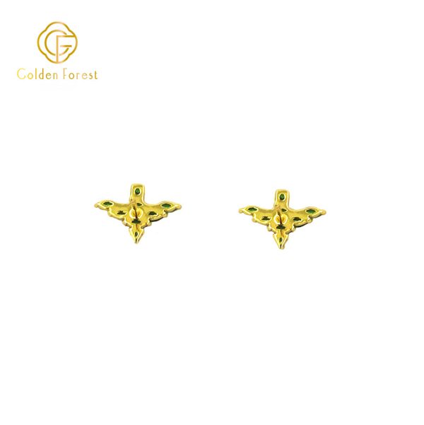 Golden Basic Stud Earrings - Emerald Green CZ Earrings for Women - Image 3
