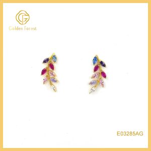 Multicolor Crystal Banch Leaf Stud Earrings