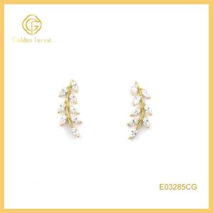 Nature Inspired Clear Stone Leaf Earrings with Cubic Zirconia