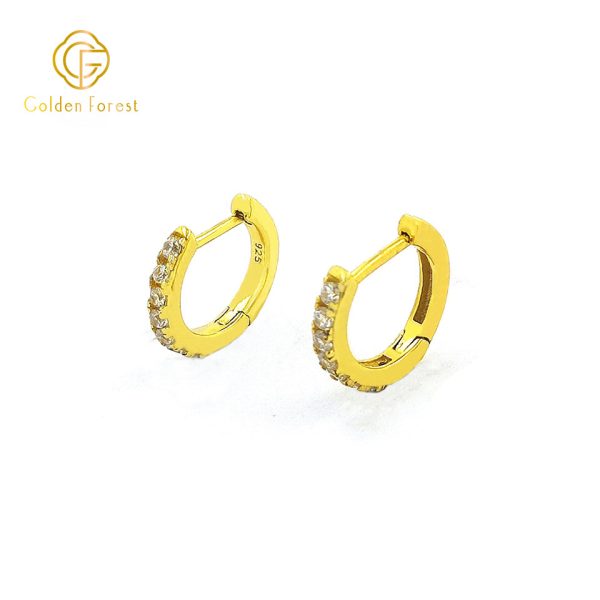 Delicate Gold Finished Circle Huggie Hoops Paved Micro Zirconia - Image 4