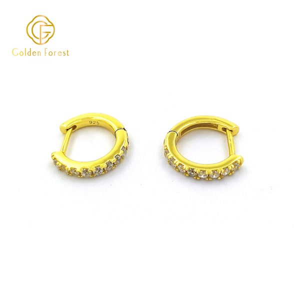 Delicate Gold Finished Circle Huggie Hoops Paved Micro Zirconia - Image 3