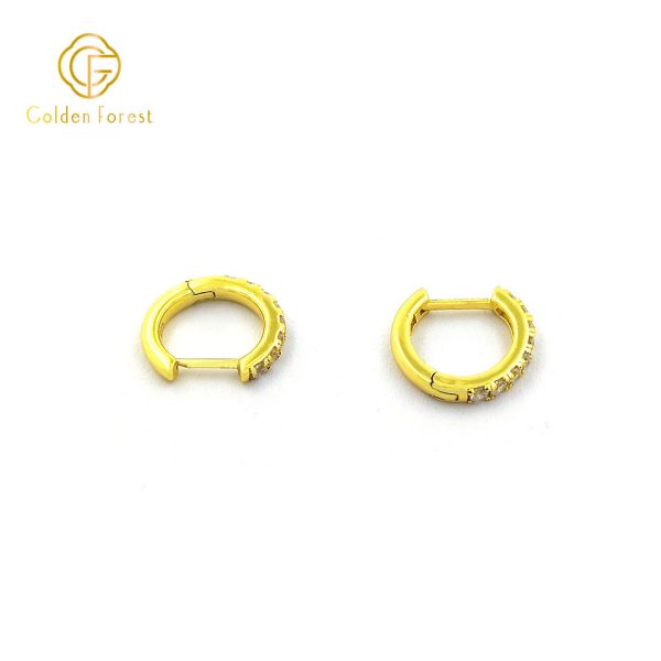 Delicate Gold Finished Circle Huggie Hoops Paved Micro Zirconia - Image 2
