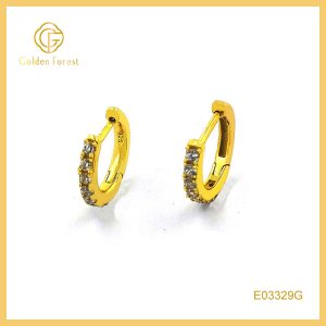 Delicate Gold Finished Circle Huggie Hoops Paved Micro Zirconia