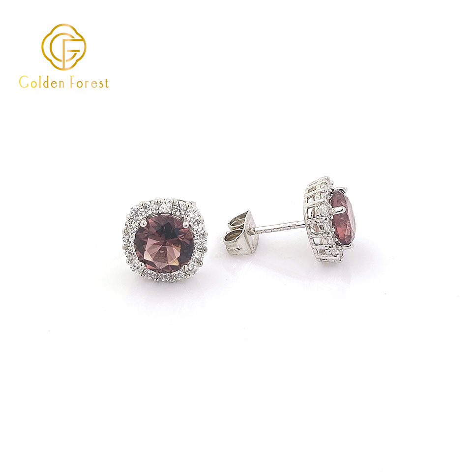Sterling Silver Basic Halo Stud Earrings for Girls with Alexandrite Colored CZ - Image 4