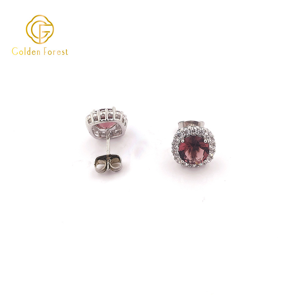 Sterling Silver Basic Halo Stud Earrings for Girls with Alexandrite Colored CZ - Image 3