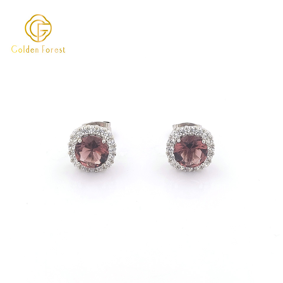 Sterling Silver Basic Halo Stud Earrings for Girls with Alexandrite Colored CZ - Image 2