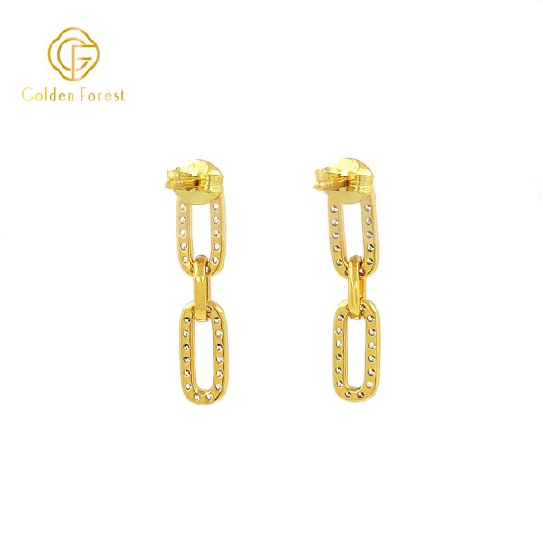 Double Link CZ Huggies 925 Silver Gold Plated - Image 3