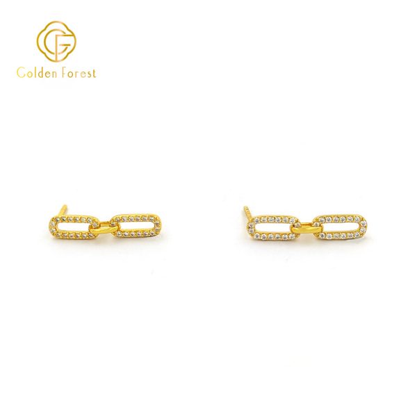 Double Link CZ Huggies 925 Silver Gold Plated - Image 2