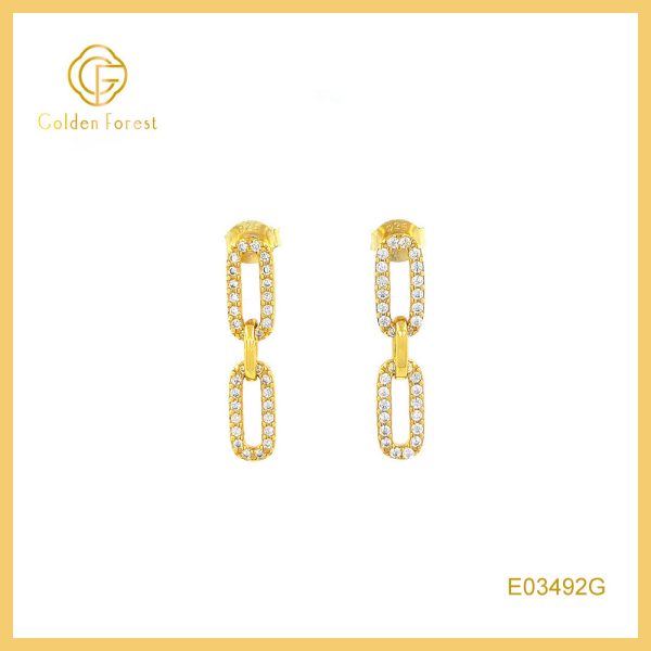 Double Link CZ Huggies 925 Silver Gold Plated