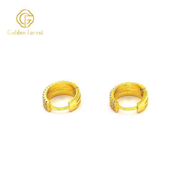 Bridal Party Hoops Stacked CZ Rows in Gold Plated - Image 4
