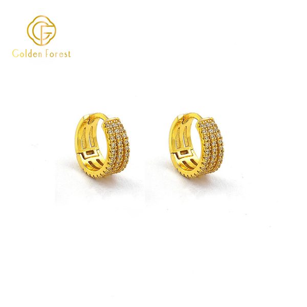 Bridal Party Hoops Stacked CZ Rows in Gold Plated - Image 3